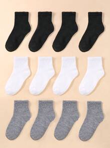 12 pairs of children's elastic sports leisure daily solid colour socks autumn and winter thickness - Multicolor - View 2