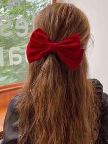 1 圣诞红色配饰大号天鹅绒蝴蝶结发夹鳄鱼发夹后夹顶夹发饰 - 酒紅色 - 查看 3