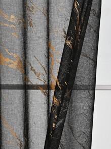 1入組現代北歐風格大理石紋裝飾窗紗帘配金色印花,適用於臥室和客廳 - 黑色 - 查看 4