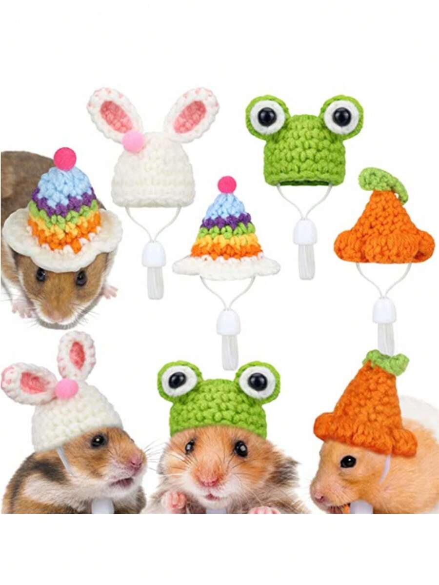 1pc Hand Knitted Hamster Mini Hat(random Color) - Multicolor - View 1