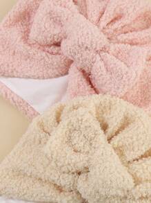 2pcs/Set Winter Plush Hat For 1-6 Months Old Baby, Warm Cap For Indoor And Outdoor Use - Beige - View 3