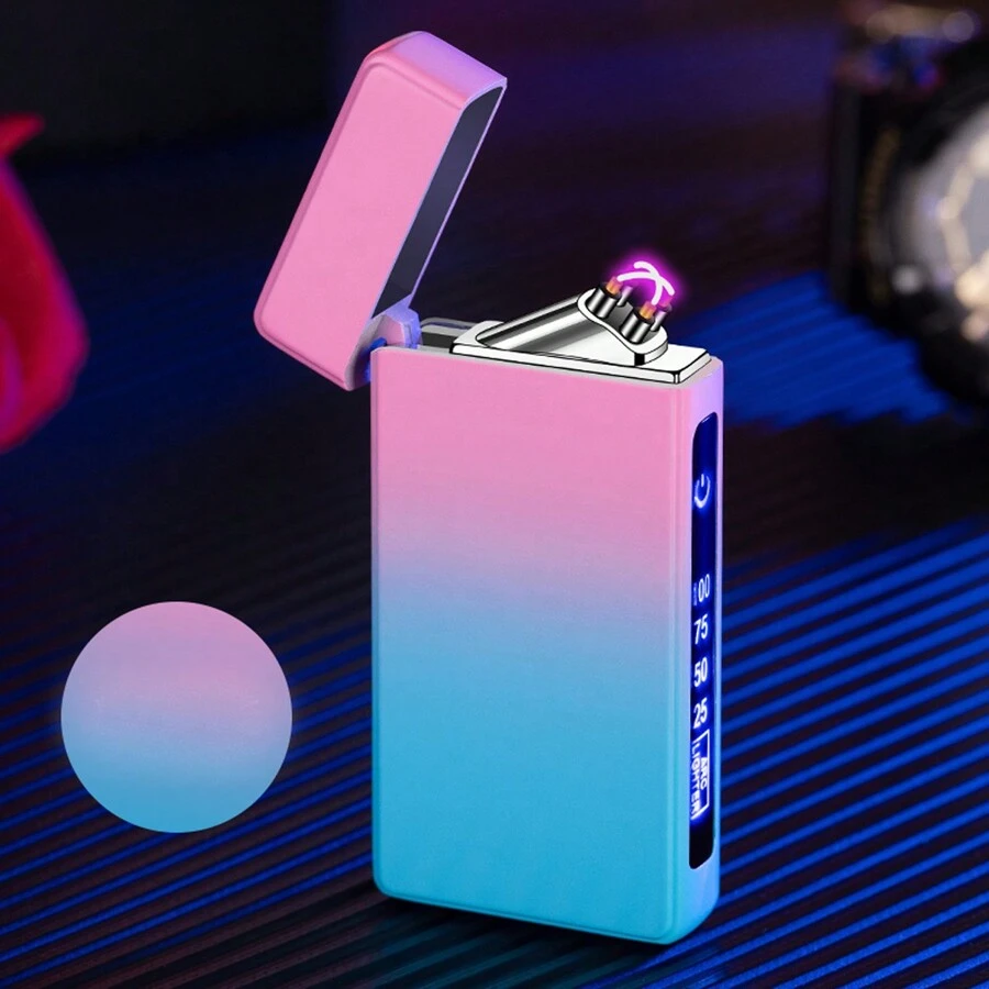 Usb Rechargeable Arc Lighter With Digital Display And Windproof Design, Creative Gift For Men - Baby Pink - View 1