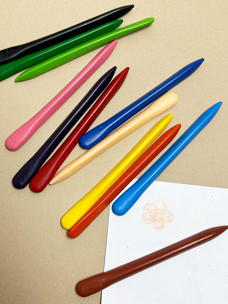 12 Pezzi Mate A Cera In Plastica A Forma Di Triangolo, Colorazione Morbida, Senza Macchie, Sicure E Igieniche Per Studenti E Bambini | SHEIN ALIA