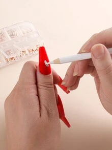 3pcs/set Dual-ended Rhinestone Picker Pen With White Wax, Pencil Shape, Diy Nail Art Tool - White - View 1