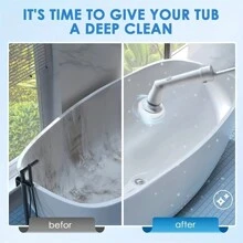 電動旋轉刷,具備兩種速度的電動浴室刷子,可調節伸縮手臂,6個可替換清潔刷頭,適用於浴室、浴缸、地磚等地面清潔刷子