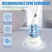 電動旋轉刷,具備兩種速度的電動浴室刷子,可調節伸縮手臂,6個可替換清潔刷頭,適用於浴室、浴缸、地磚等地面清潔刷子