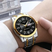 1入新款deblve男士石英手表,鋼質錶帶圓錶盤石英手表,具有發光、日曆、時尚、防水功能 - 白色 - 查看 7