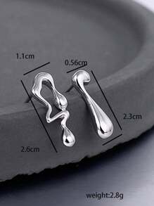 1 對女士耳環,ins 風格,奢華,不常見,黃銅材質,不對稱熔岩水滴流體形狀耳釘,歐美設計,個性化時尚耳釘,耳飾