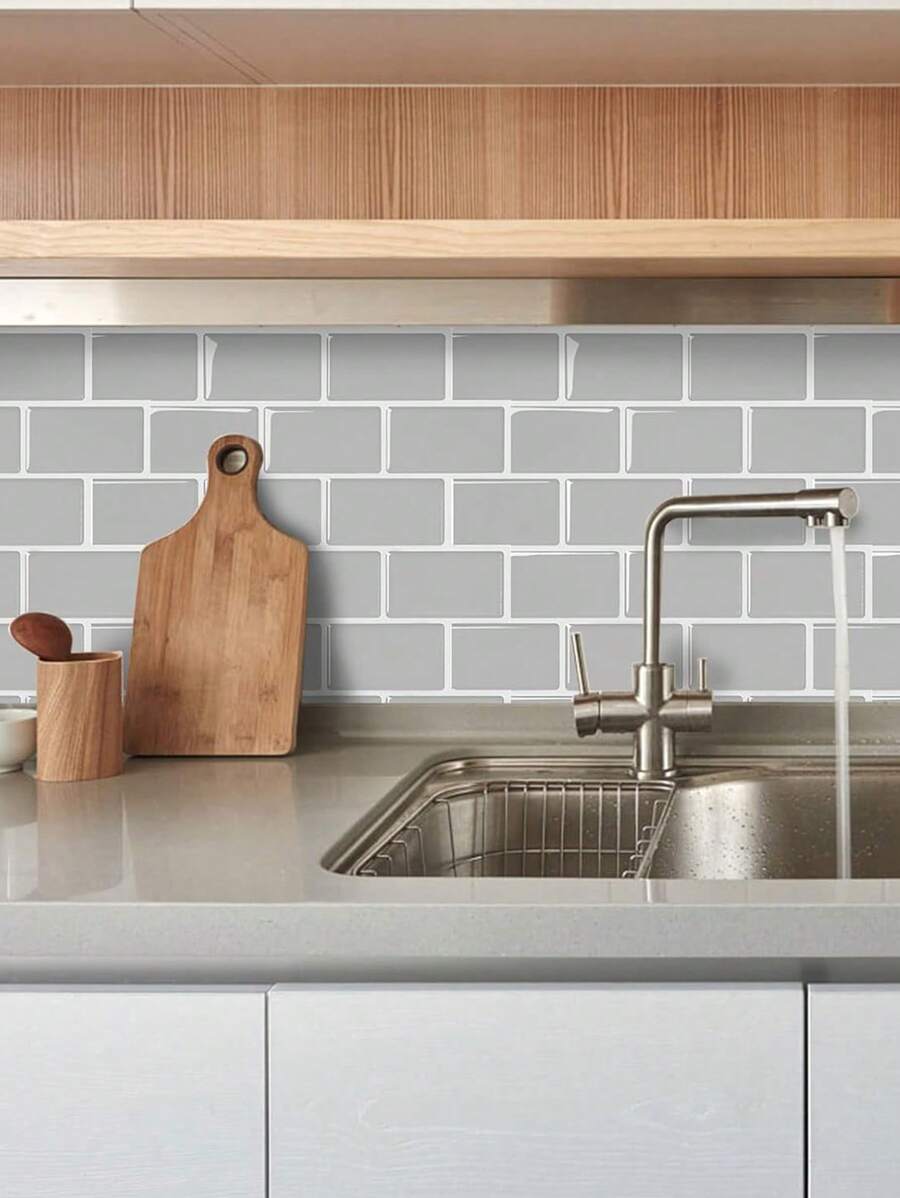 10Sheet Grey Subway Tiles Self Adhesive Kitchen Splashbacks, Peel and