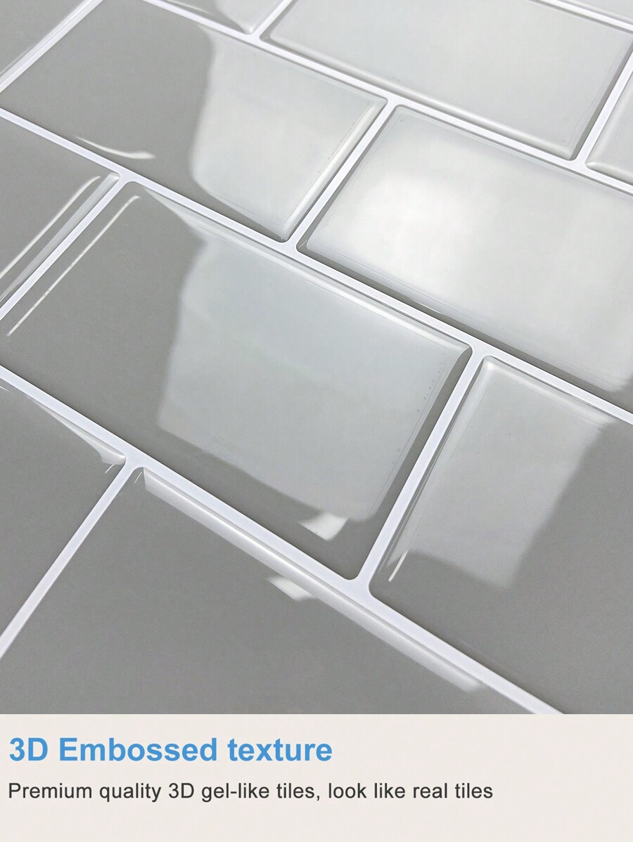 10Sheet Grey Subway Tiles Self Adhesive Kitchen Splashbacks, Peel and