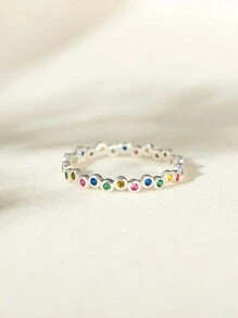 BALMORA Bague Minimaliste En Argent Sterling S925, Couleur Arc-en-ciel, Personnalisée, Créative, Ronde, Colorée, Cadeau Pour Femmes, 1 Pièce