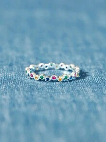 BALMORA Bague Minimaliste En Argent Sterling S925, Couleur Arc-en-ciel, Personnalisée, Créative, Ronde, Colorée, Cadeau Pour Femmes, 1 Pièce