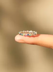 BALMORA Bague Minimaliste En Argent Sterling S925, Couleur Arc-en-ciel, Personnalisée, Créative, Ronde, Colorée, Cadeau Pour Femmes, 1 Pièce