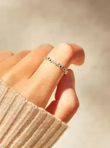 BALMORA Bague Minimaliste En Argent Sterling S925, Couleur Arc-en-ciel, Personnalisée, Créative, Ronde, Colorée, Cadeau Pour Femmes, 1 Pièce