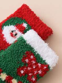 2對女士聖誕樹中筒襪,聖誕老人和馴鹿珊瑚絨聖誕長襪 - 彩色 - 查看 5