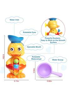 嬰兒玩具,幼兒浴缸玩具,帶有旋轉水輪/眼睛的鴨形浴缸玩具,浴室強力吸水器,有趣的幼兒浴缸玩具