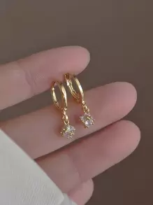 1pair Sparkly Ball Design Sterling Silver Ear Cuff With Cz Stone, Simple & Elegant Ear Hook Clip-on Earring - Yellow Gold - View 6