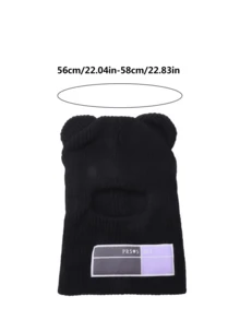 1PC Black Ski Cute Full Face Mask Hat with Bear Ears Baraclava Knitted Hat Windproof Skullies Beanie Winter Warm Unisex Hat - Black - View 3