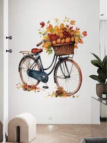 1 Sticker Self-Adhesive Wall Sticker Maple Leaf Bicycle Creative Home Decoration Painting Room Living Room Wall Wallpaper, Stickers, Wall Decal, Vinyl Decal For Home Decorations, Spring Decoration Items Refresh Your Home, Rama Decoration Stickers Kitchen Decor - Multicolor - View 5