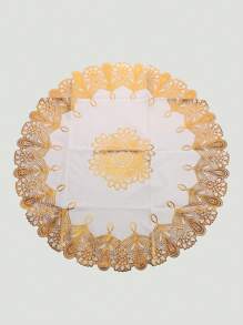 1pc Mandala Pattern Tablecloth, Gold PVC Hollow Oil Proof Table Cover For Household - Gold - View 4