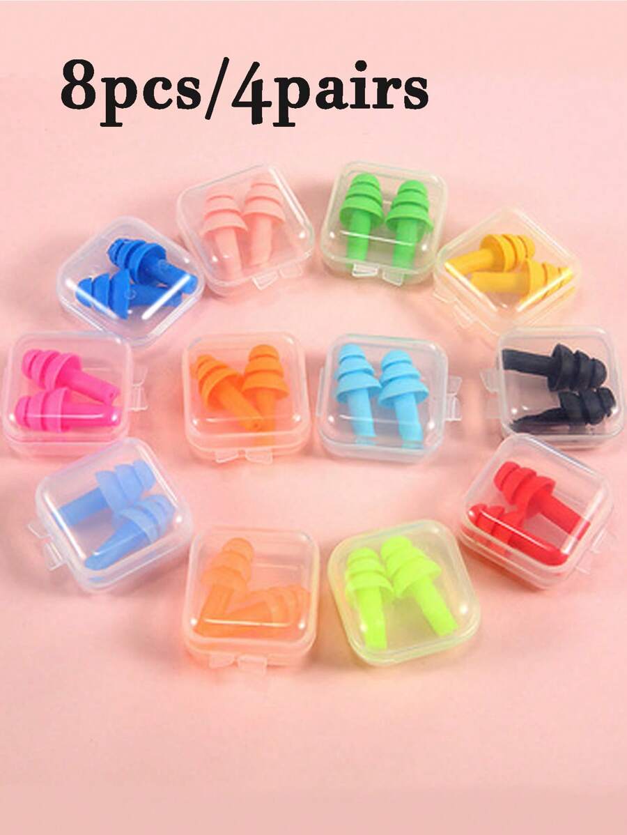 8入/4對隨機顏色耳塞套裝,家用、辦公室、旅行使用的矽膠睡眠耳塞,可重複使用的矽膠耳塞,防打鼾、防噪音,防水、學習、睡眠兼用的消音耳塞