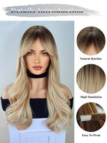女士渐变金色假发，长卷曲波浪假发带刘海，合成材质，外观自然，耐热，适合角色扮演