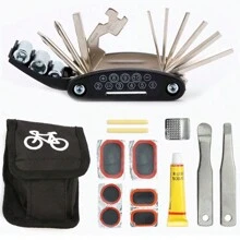 6pcs/set Bicycle Repair Tools & Maintenance Kit, Multi-functional Foldable Bike Repair Tool With Wrench - Black - View 1