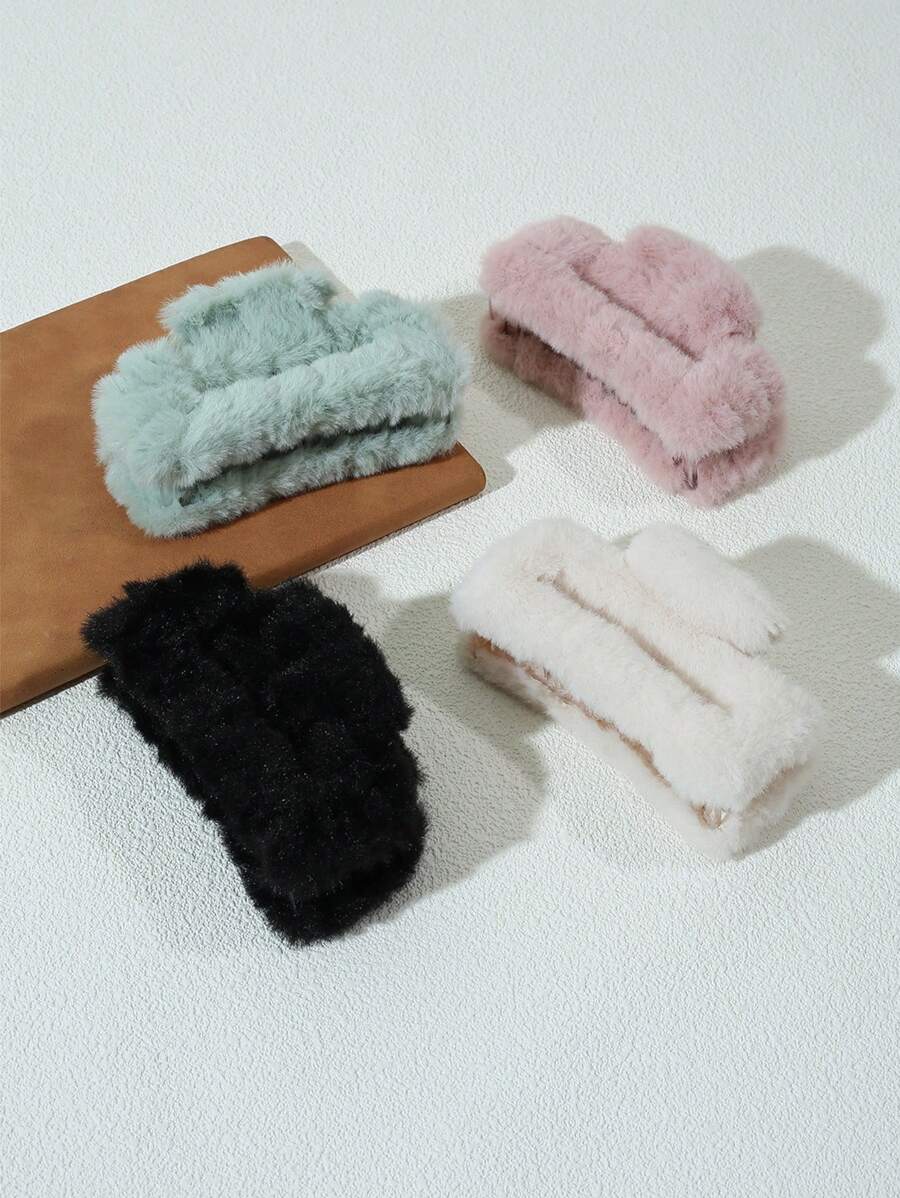 4pcs/set Cute Plush Hair Clips, Suitable For Daily Use - Multicolor - View 1