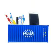 1pc Craft Storage Box, Desk Organizer, Realistic Container Ship Model, Plastic Pen Holder, Creative Business Gift, Thanksgiving & Halloween Decoration, Mobile Phone Holder - Blue - View 4