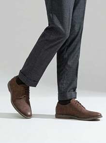 SHOESMALL Men's Dress Shoes Plain Toe Suede Oxfords Lightweight Business Casual Dress Shoes Classic Formal Derby Shoes - 棕色 - 查看 2