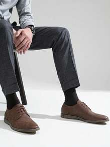 SHOESMALL Men's Dress Shoes Plain Toe Suede Oxfords Lightweight Business Casual Dress Shoes Classic Formal Derby Shoes - 棕色 - 查看 1