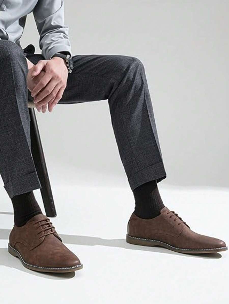 SHOESMALL Men's Dress Shoes Plain Toe Suede Oxfords Lightweight Business Casual Dress Shoes Classic Formal Derby Shoes - 棕色 - 查看 1