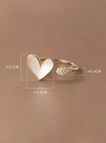HuooNew 1 件 925 純銀心型貝殼設計戒指,送給女士的理想情人節禮物 - 金黃色 - 查看 2