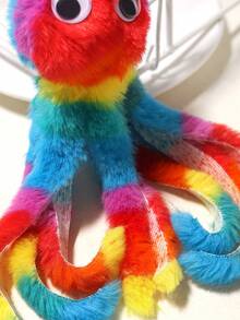 1pc Striped Octopus Fuzzy Ball Keychain, Keyring Pendant - Red - View 3