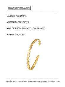 Under the banyan tree 1 件簡約 925 純銀扭絲和開口手鐲女式,ins 風格流行簡約設計腕帶 - 金色 - 查看 3