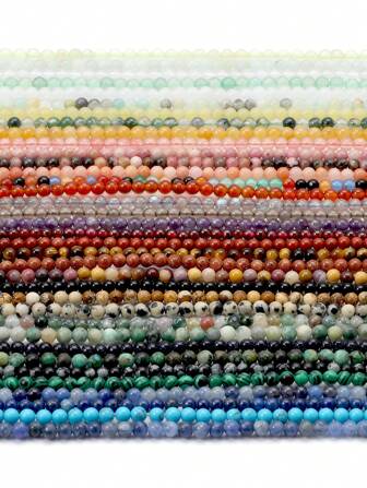 A 股 2/3/4 毫米天然石亞馬遜石虎眼晶綠松石拉長石珠粉紅色石英水晶瑪瑙散珠圓形間隔珠適合珠寶製作 Diy 手鍊