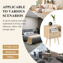 Rattan Nightstands Set of 2, with Rattan Decor Drawer and Open Shelf, Bed Side Tables with Solid Wood Feet, End Table, Night Stands, for Bedroom, Living Room - 棕色 - 查看 7