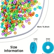 每串320-330顆6mm果凍色扁圓形聚合物黏土珠子,搭配熔岩風格,鬆散的間隔珠子,適用於手工diy珠寶製作用品 - 混合 - 查看 2