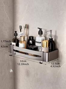 1 chiếc kệ đựng đồ nhà tắm bằng nhôm không cần khoan - Kệ góc treo tường để đựng dầu gội, đồ trang điểm và phụ kiện nhà tắm. Phụ kiện nhà tắm, dụng cụ nhà tắm, phụ kiện phòng tắm. - Xám - Xem 11