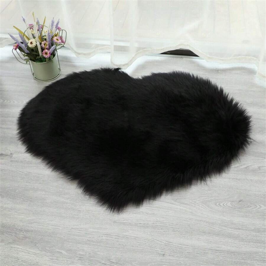 1 件心形地毯/垫子适用于卧室、客厅、沙发，柔软 - 黑色 - 查看 1