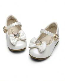 Mary Jane Front Bow Heart Rhinestone Buckle Ballerina Flat (Toddler/Little Girl) New - Apricot - View 8