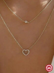 1入鍍18K黃金925純銀鋯石心形項鍊，可愛細緻的愛心吊墜項鍊，適用於女性日常、婚禮、派對、訂婚、紀念日、情人節等重要場合佩戴的精品珠寶