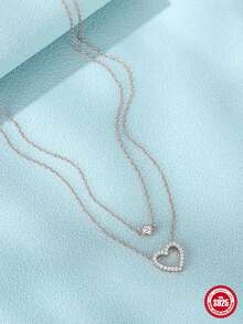 1入鍍18K黃金925純銀鋯石心形項鍊，可愛細緻的愛心吊墜項鍊，適用於女性日常、婚禮、派對、訂婚、紀念日、情人節等重要場合佩戴的精品珠寶