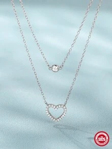 1入鍍18K黃金925純銀鋯石心形項鍊，可愛細緻的愛心吊墜項鍊，適用於女性日常、婚禮、派對、訂婚、紀念日、情人節等重要場合佩戴的精品珠寶