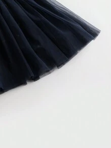 Young Girls' Fashionable And Lovely Velvet Thermal Print Splice Mesh Lace Round Neck Long Sleeve Dress For Autumn - Navy Blue - View 5