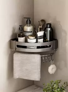 1 chiếc kệ đựng đồ nhà tắm bằng nhôm không cần khoan - Kệ góc treo tường để đựng dầu gội, đồ trang điểm và phụ kiện nhà tắm. Phụ kiện nhà tắm, dụng cụ nhà tắm, phụ kiện phòng tắm. - Xám - Xem 3