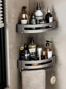 1 chiếc kệ đựng đồ nhà tắm bằng nhôm không cần khoan - Kệ góc treo tường để đựng dầu gội, đồ trang điểm và phụ kiện nhà tắm. Phụ kiện nhà tắm, dụng cụ nhà tắm, phụ kiện phòng tắm. - Xám - Xem 4