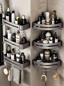 1 chiếc kệ đựng đồ nhà tắm bằng nhôm không cần khoan - Kệ góc treo tường để đựng dầu gội, đồ trang điểm và phụ kiện nhà tắm. Phụ kiện nhà tắm, dụng cụ nhà tắm, phụ kiện phòng tắm. - Xám - Xem 1