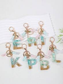 Boho 1pc Women's Shell Stone, Crystal & Tassel Keychain With Glued Letters - Multicolor - View 4
