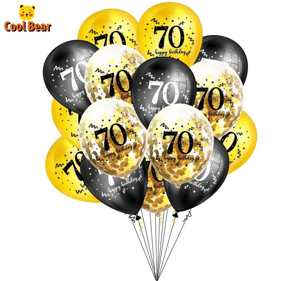 30 40 50 60th 70 80 Years Old Birthday Party Supplies, 15PCS Latex Balloon Confetti Balloon Set Combination Adult Birthday Party Decorations, Golden - 70 - Xem 1